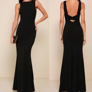 NWT Lulus Size Small Love In Your Eyes Black Knotted Mermaid Maxi Dress Formal